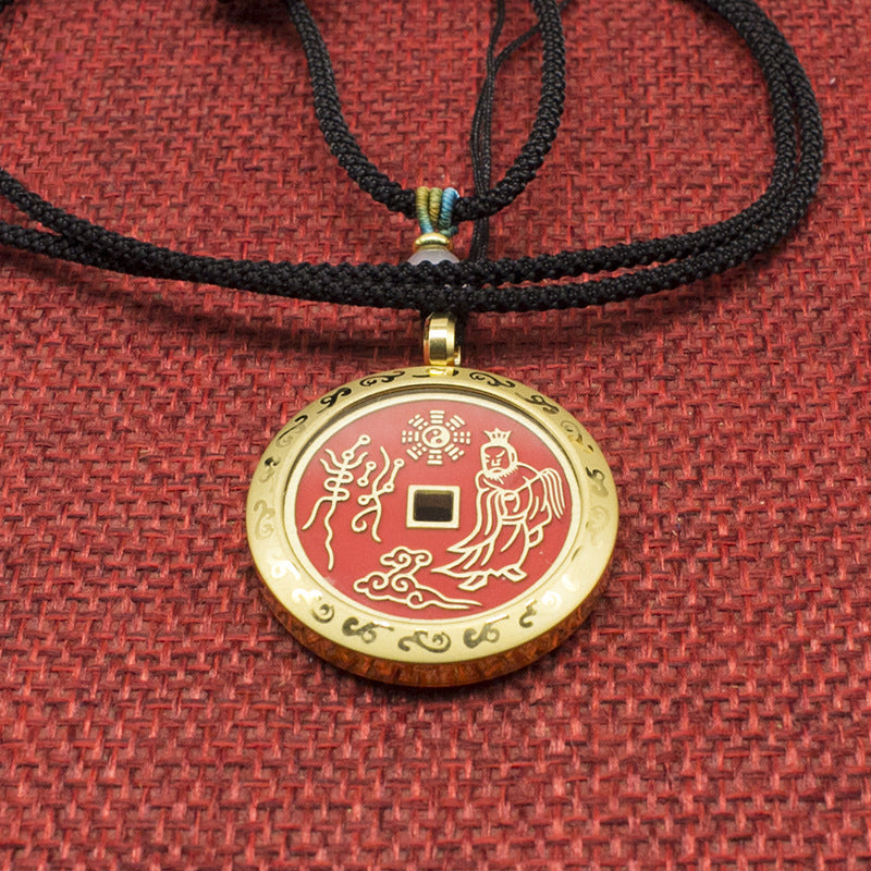 Cinnabar "Shangui" Coin Necklace