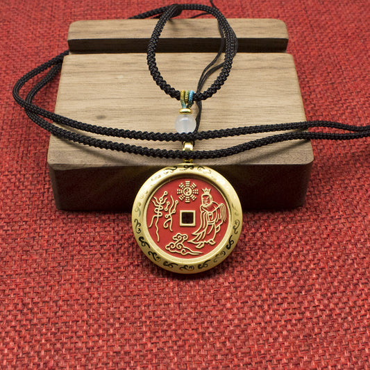 Cinnabar "Shangui" Coin Necklace